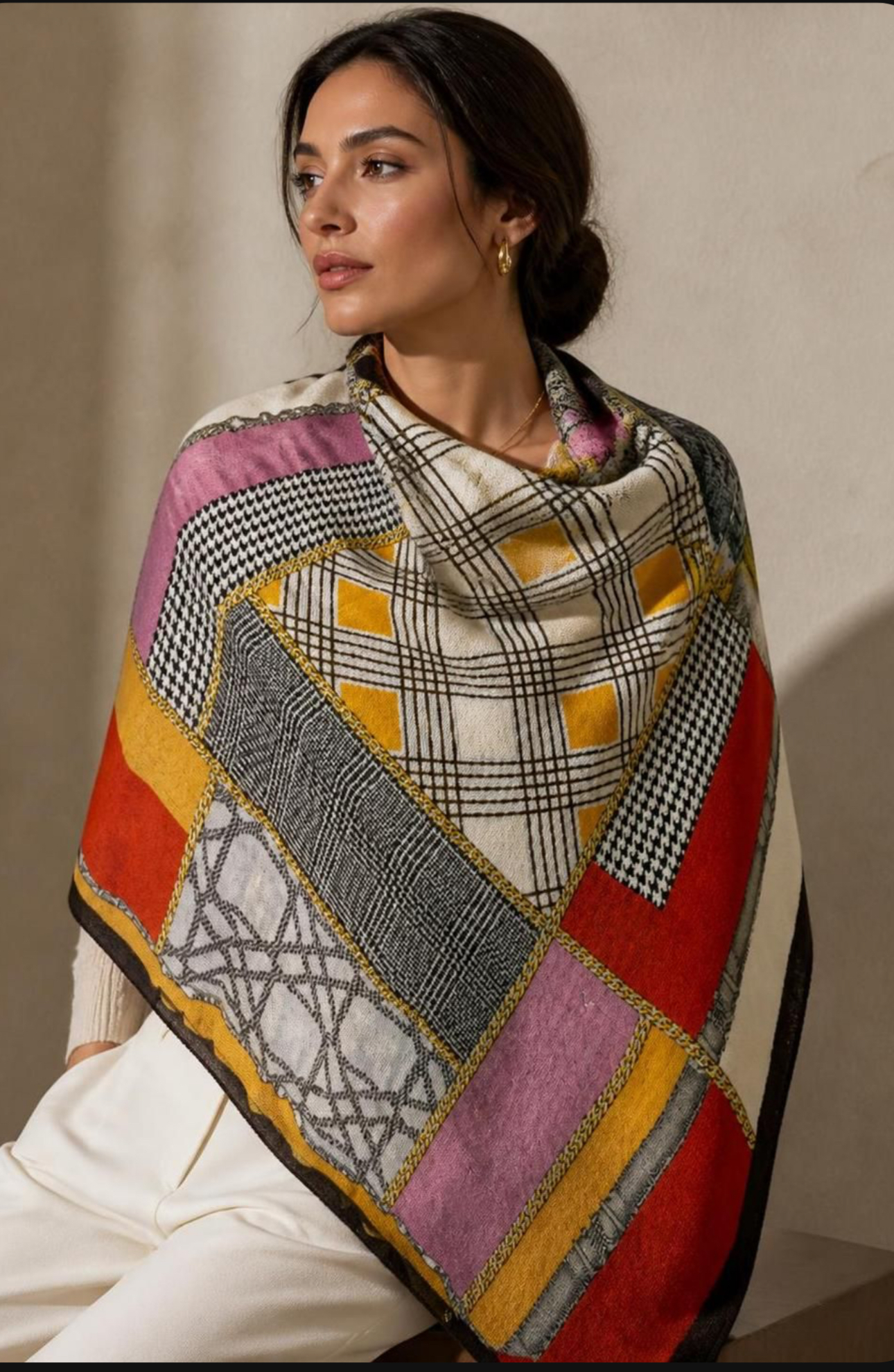 شال طرح دار وارداتی سیا اسکارف