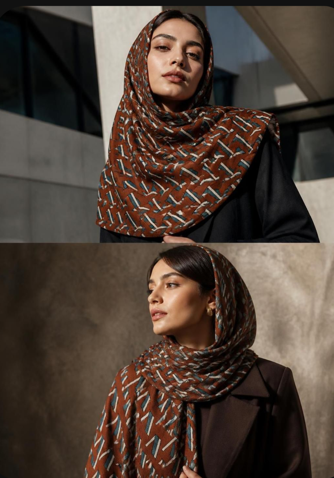 شال نخی طرح دار سیا اسکارف